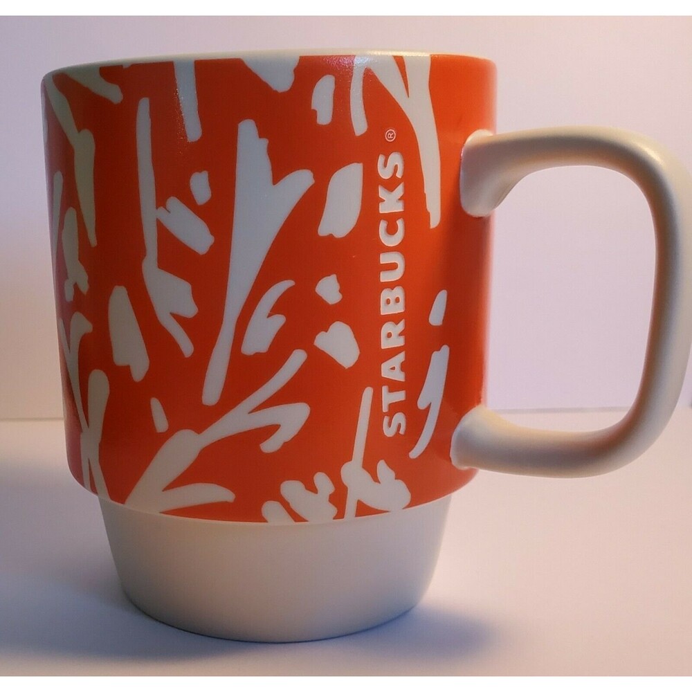 Starbucks Coffee Mug with Orange Abstract Design 2016